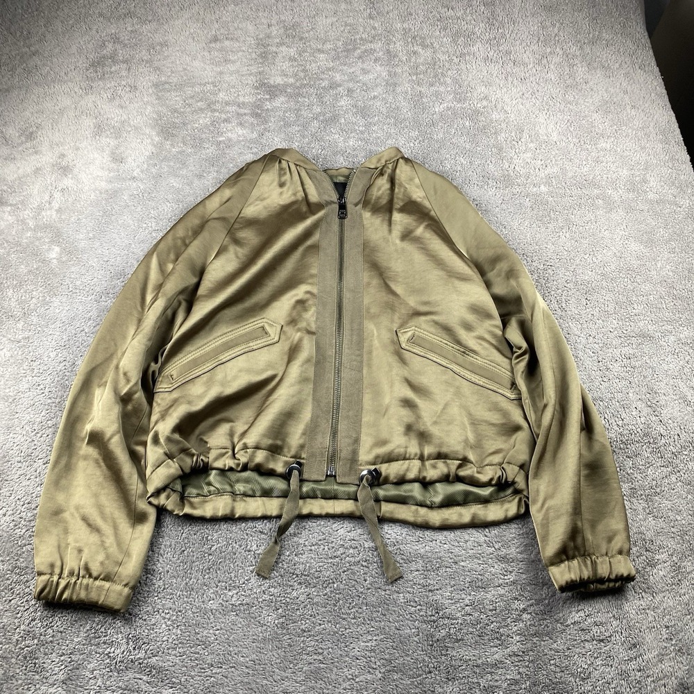 Banana Republic Satin Jacket Womens XS Olive Green Zip‎ Front